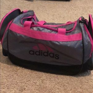 Adidas pink and grey duffel bag